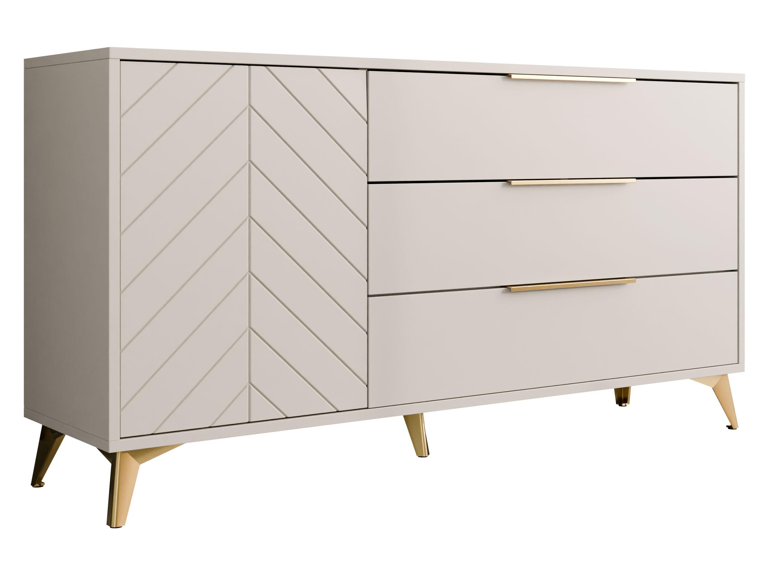 KOMMODE Xylix 1D3SZ - Beige/Goldfarben, Holzwerkstoff/Metall (154/80/40cm) - MIRJAN24