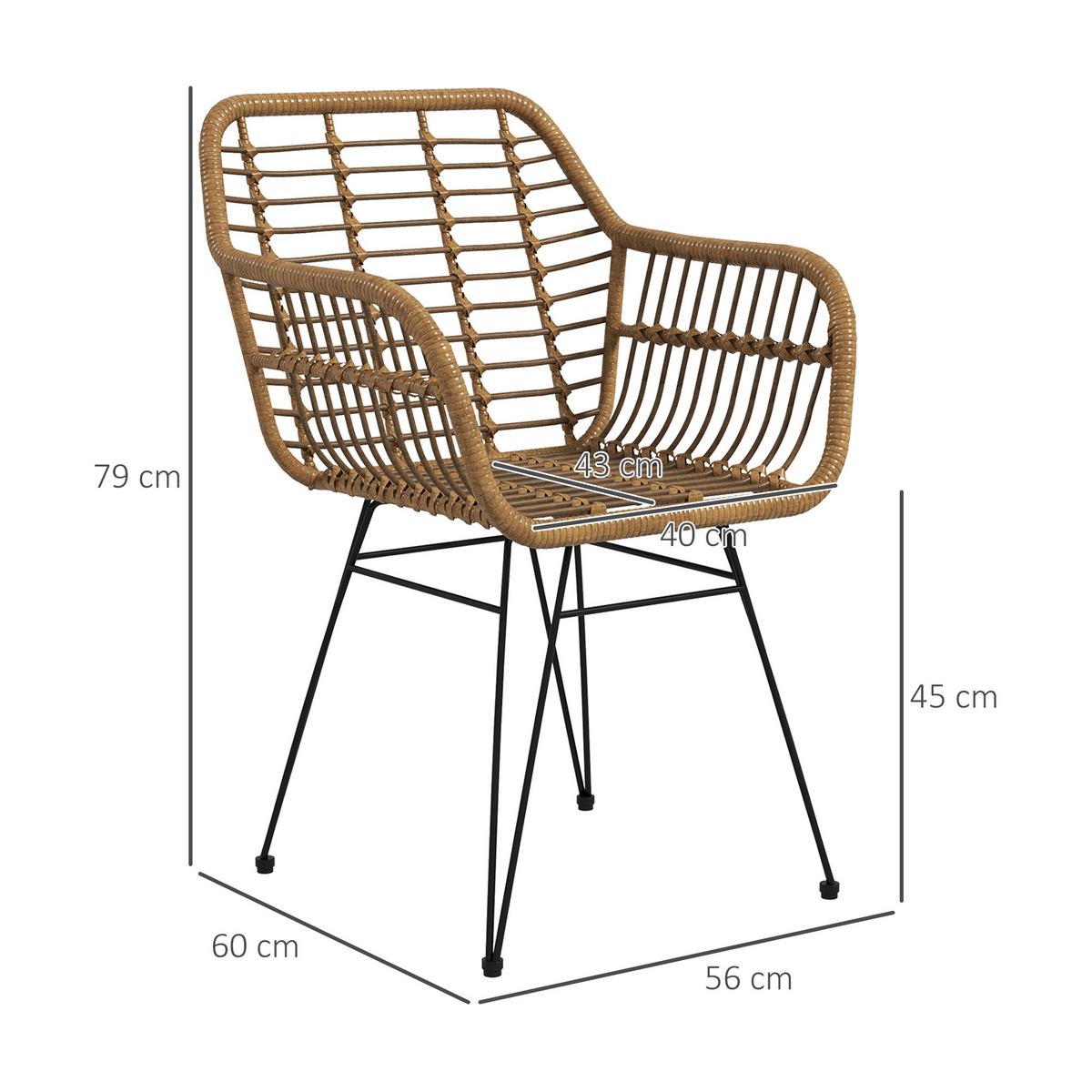 ESSZIMMERSTÜHLE 2er Set Essstuhl mit Rückenlehne Küchenstühle mit Rattenoptik - Braun, Kunststoff (60/79/56cm) - HOMCOM