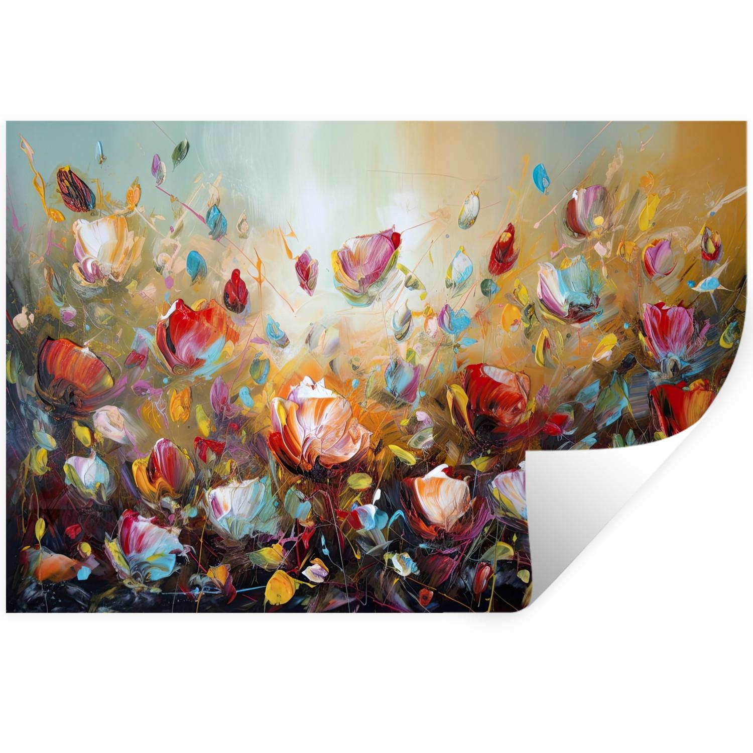 WANDTATTOO Blumen - Kunst - Natur - Ölgemälde Deko Wohnzimmer 60x40 cm - Multicolor, Kunststoff (60/40/0.1cm) - MuchoWow