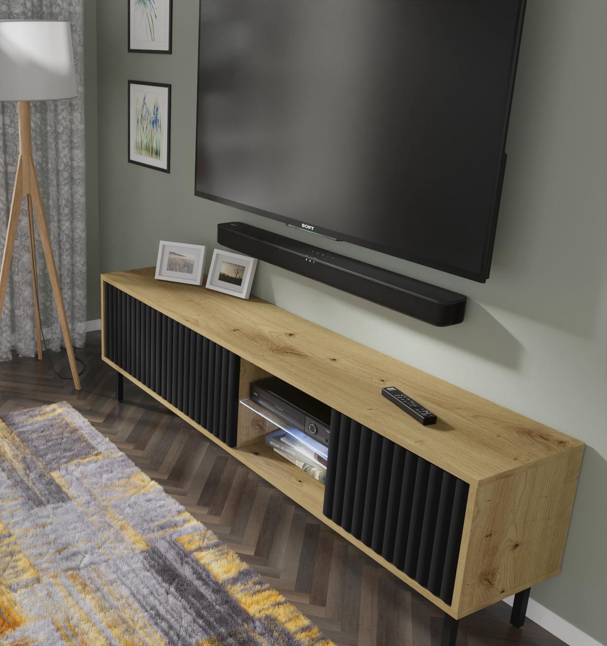 TV LOWBOARD Artisan Eiche, Schwarz 156/31/31 - Schwarz, Holzwerkstoff (156/31/31cm) - RAUMHIRSCH FURNITURE