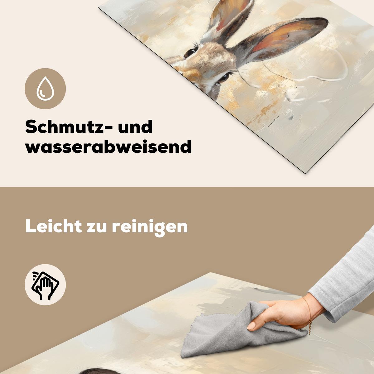 HERDABDECKPLATTE Hase - Ohren - Braun Induktionsschutz 91.6x52.7 cm - Beige, Kunststoff (91.6/52.7/0.2cm) - MuchoWow