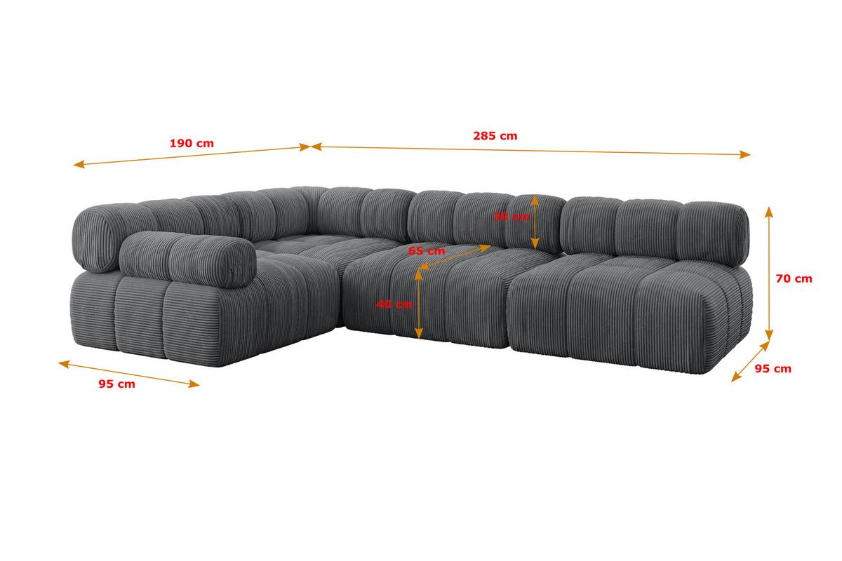 ECKSOFA modulares Sofa Mende-L2 - 285x190x70 cm Dunkelgrau Cord - Dunkelgrau, Holzwerkstoff/Textil (285/190cm) - ALTDECOR