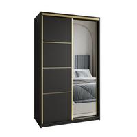 SCHWEBETÜRENSCHRANK VARO 120/205/60 cm 2-türig mit Spiegel Schwarz - Schwarz, Holzwerkstoff (120/205/60cm) - MASSENO