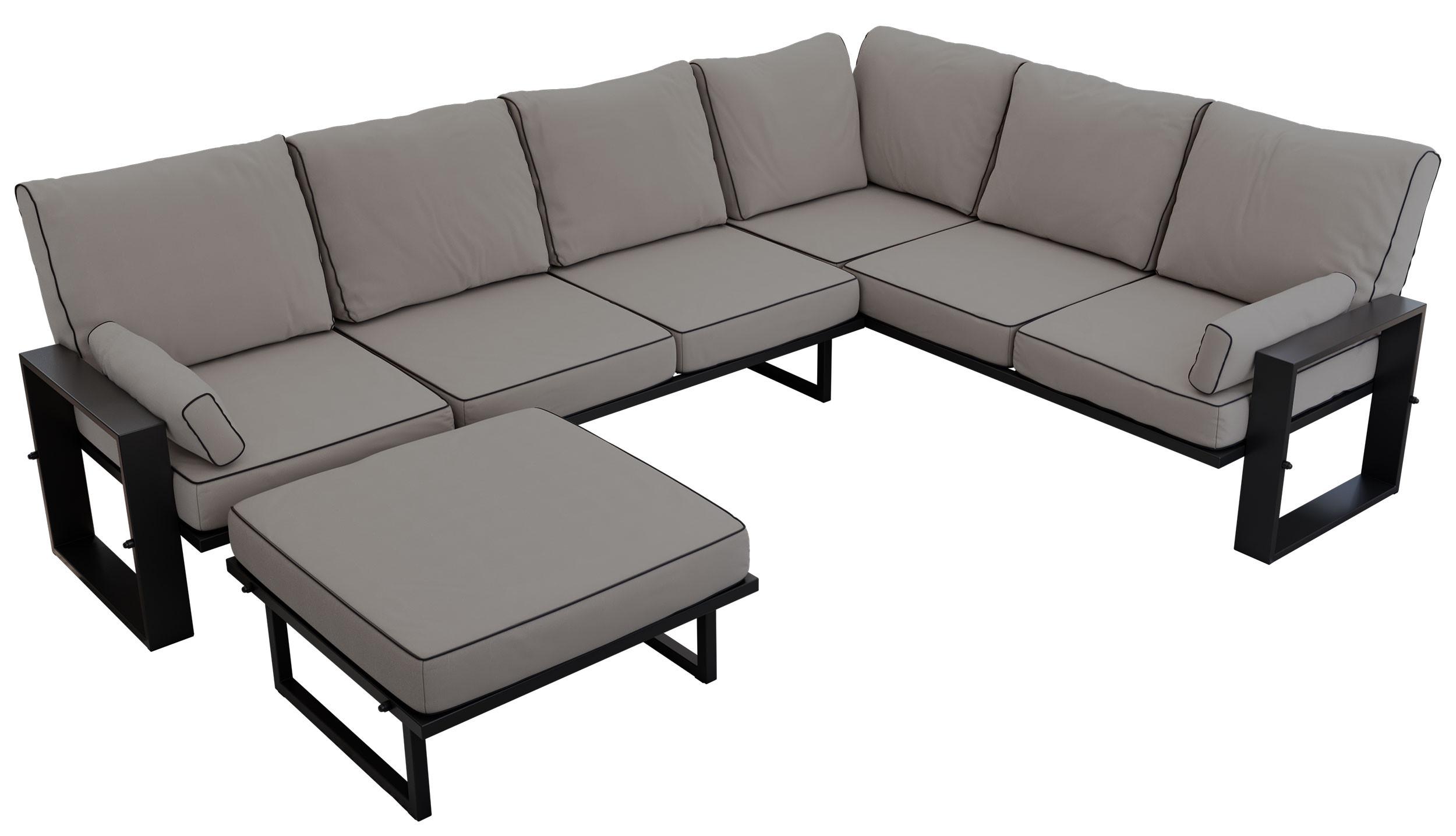 GARTENMÖBEL-SET ELBA: 1x Tisch, 1x Ecksofa, 1x Hocker - Grau - Grau, Textil - MKS