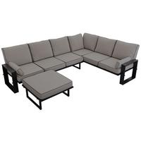 GARTENMÖBEL-SET ELBA: 1x Tisch, 1x Ecksofa, 1x Hocker - Grau - Grau, Textil - MKS