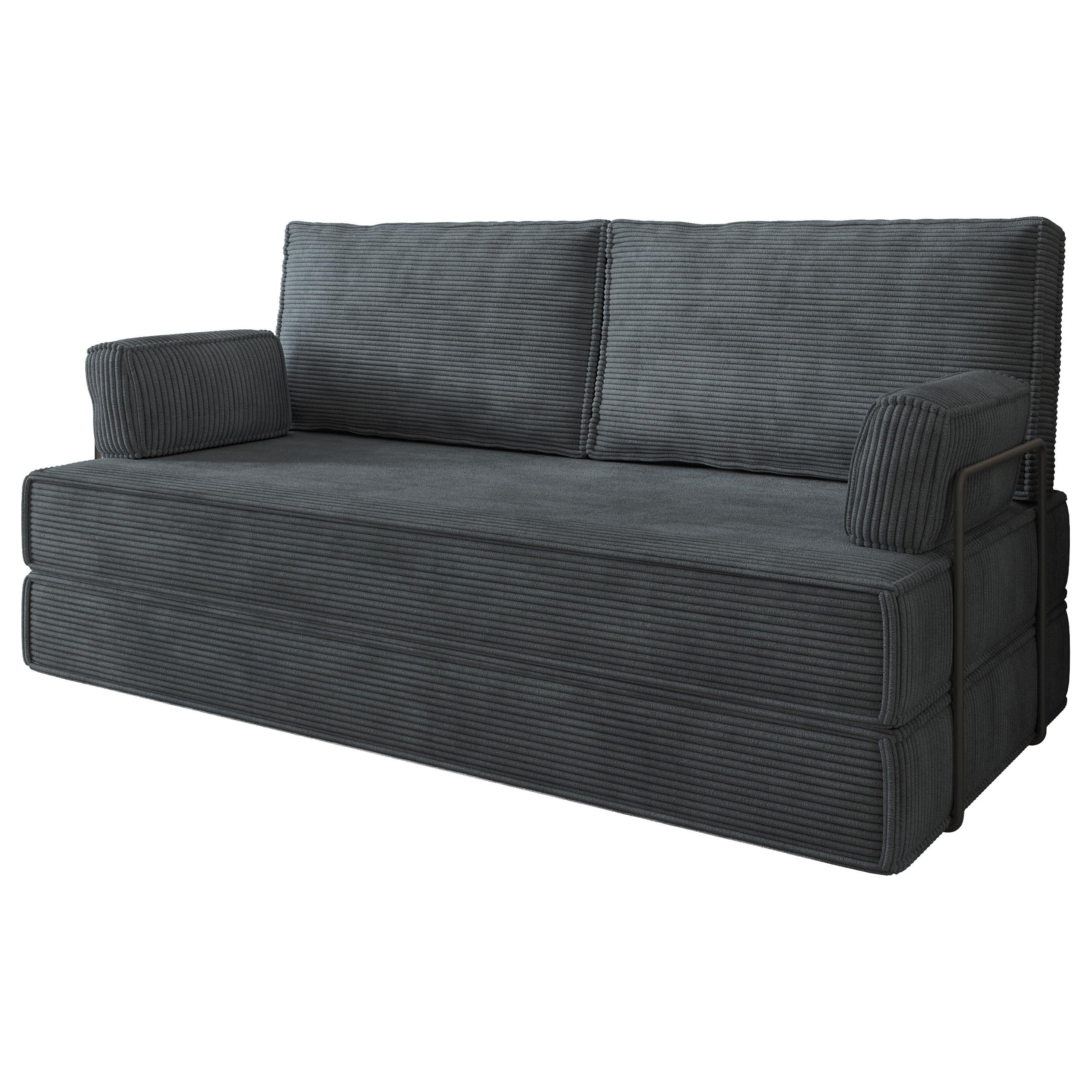 BETTSOFA SILAR aus Schaumstoff Kordstoff Grau Schlaffunktion - Dunkelgrau, Textil (170/86/80cm) - MASSENO