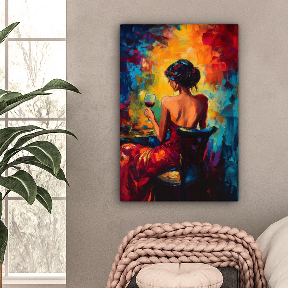 LEINWANDBILD Wein - Frau - Stimmungsvoll - Farbenfroh Wanddeko 40x60 cm - Bordeaux, Textil (40/60cm) - MuchoWow