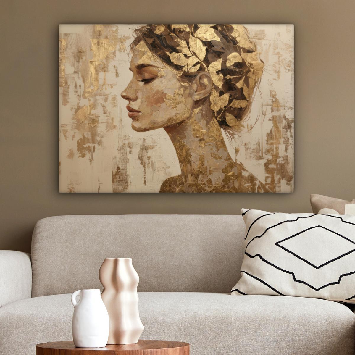 LEINWANDBILD Frau - Gold - Abstrakt - Textur Wandbilder 80x60 cm - Goldfarben, Textil (80/60cm) - MuchoWow