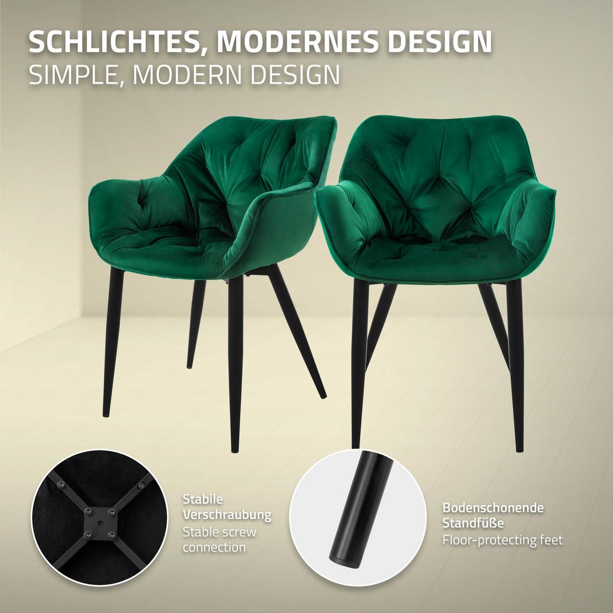 ESSZIMMERSTÜHLE 4er Set Dunkelgrün Samt - Dunkelgrün/Schwarz, Metall (67/83/59cm) - ML-DESIGN