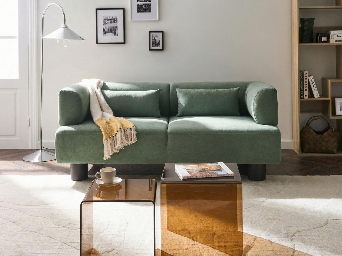 2-SITZER-SOFA Hellgrün Movik - Dunkelbraun, Textil (183/74/90cm) - Beliani