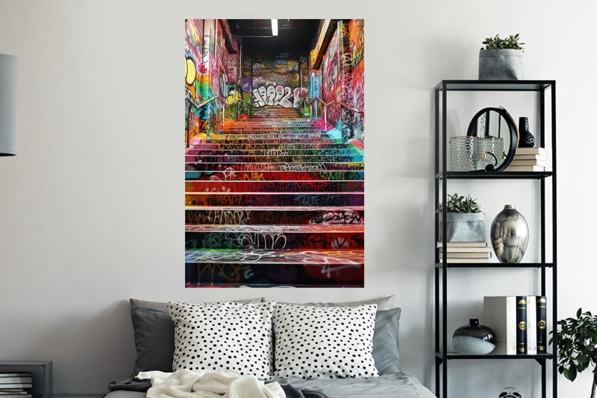 WANDTATTOO Treppe - Graffiti - Farben - Kunst Wandaufkleber 80x120 cm - Multicolor, Kunststoff (80/120/0.1cm) - MuchoWow