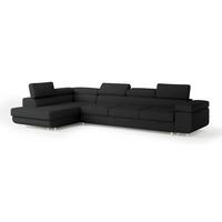 ECKSOFA VICENTE Schwarz Boucle-Stoff mit Schlaffunktion - Schwarz, Holz (346/202cm) - MASSENO