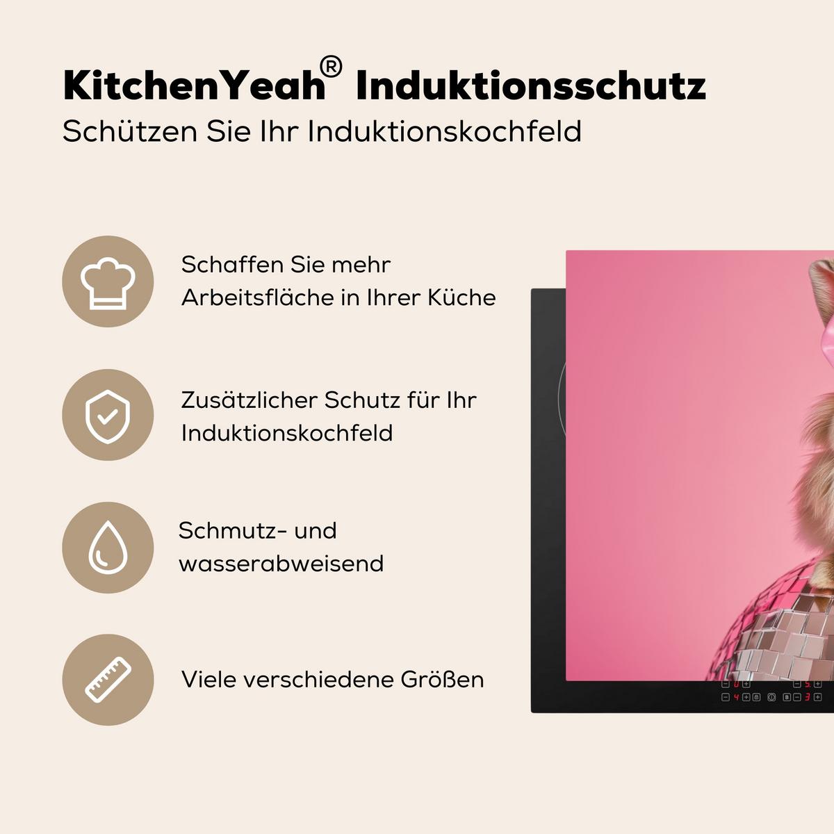 HERDABDECKPLATTE Schleife - Discoball - Kaninchen Induktionsmatte 81x52 cm - Pink, Kunststoff (81/52/0.2cm) - MuchoWow