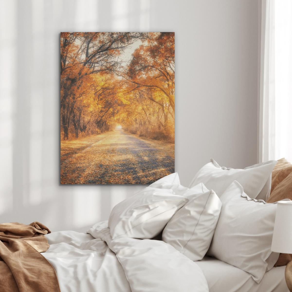 AKUSTIKBILD Wald - Herbst - Bäume - Waldweg - Natur Wandbilder 60x80 cm - Bernsteinfarben, Kunststoff (60/80/0.9cm) - MuchoWow