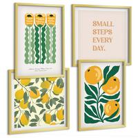 BILDER SET 4er Set - 50x50 cm & 40x60 cm Goldrahmen - Pflanzenmuster mit Blumen - Goldfarben, Kunststoff (50/50cm) - TULUP