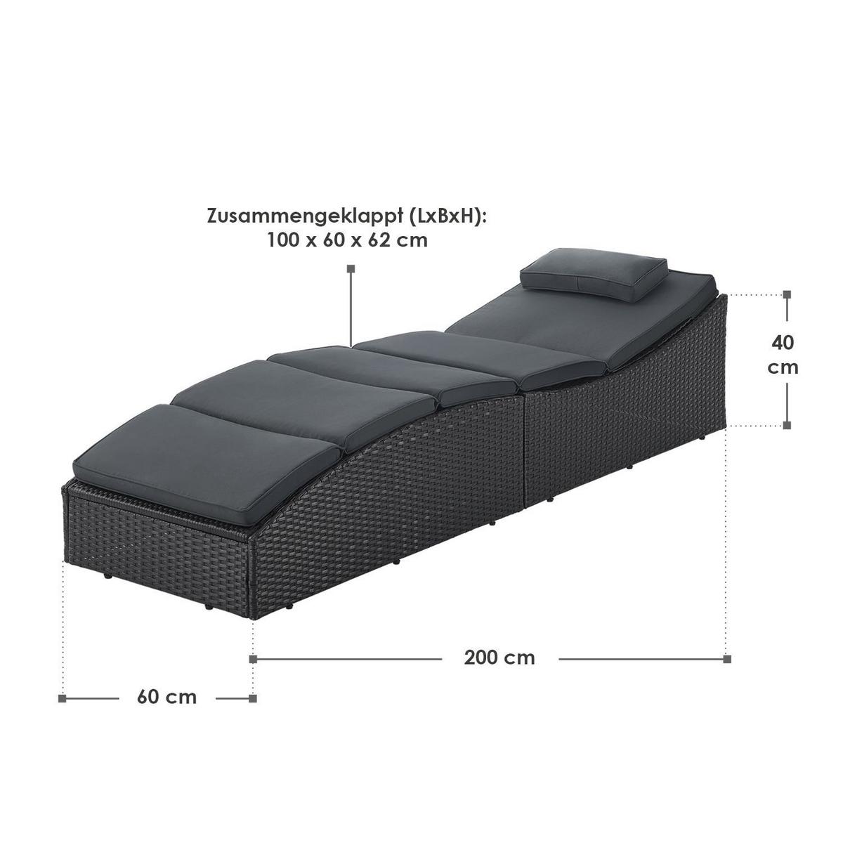 SONNENLIEGE Lamia schwarz faltbar - Schwarz, Kunststoff (60/40/200cm) - Juskys