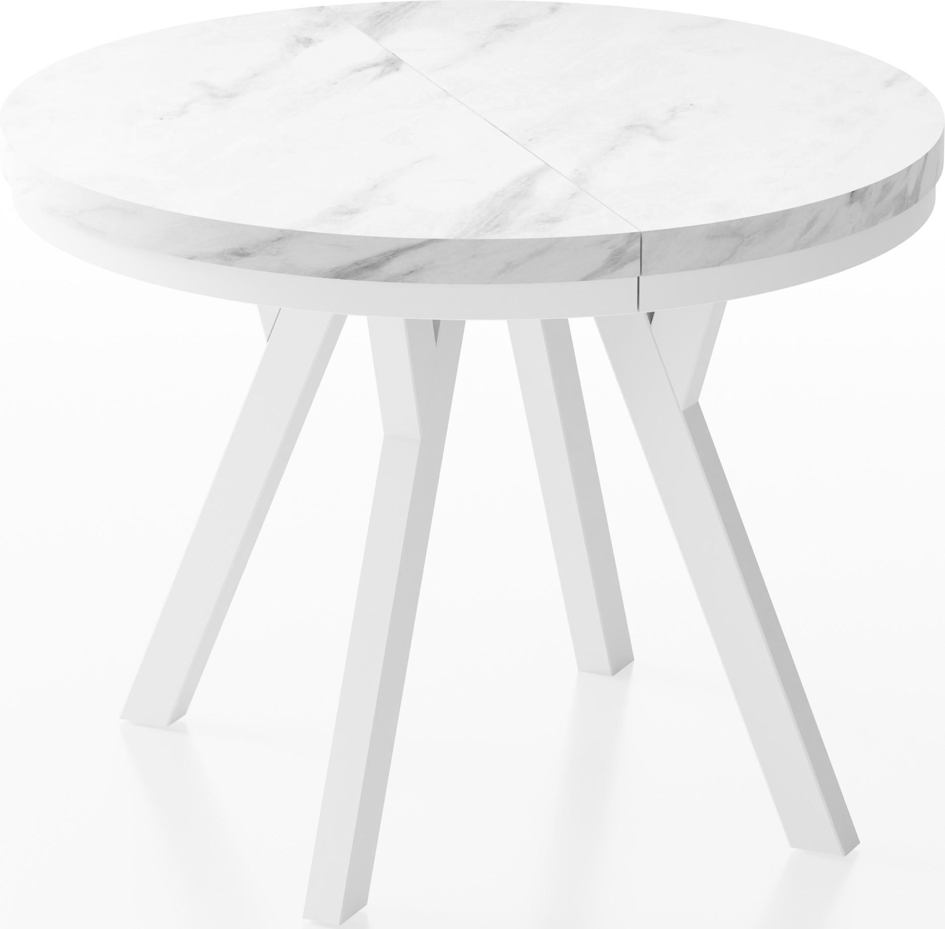 ESSTISCH Lume Weiß runder ausziehbarer, Marmor Weiß 100-150/100/76 cm - Ecru/Weiß, Holz/Holzwerkstoff (100/150/76cm) - WFL GROUP