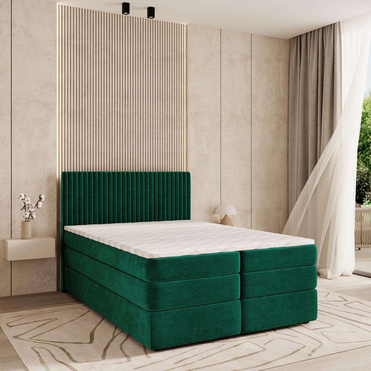 BOXSPRINGBETT FELBIO 160x200 cm mit Matratze und Topper - Grün - Grün, Holz (160/200cm) - MASSENO