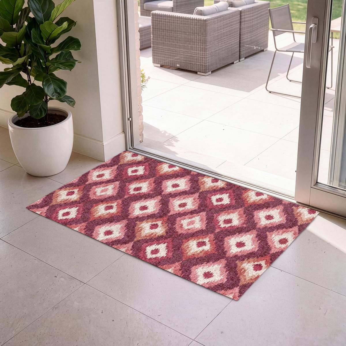FUSSMATTE Diamantformen - Rosa - Muster - Textur Flurteppich 120x80 cm - Beere, Kunststoff (120/0.4cm) - MuchoWow