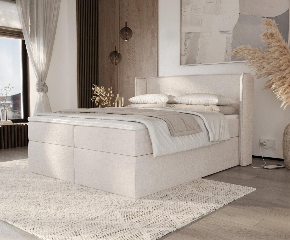BOXBETT Viva 160/200 cm Hellbeige im Neve Stoff - Sandfarben/Schwarz, Holz/Holzwerkstoff (160/200cm) - AltaBeds