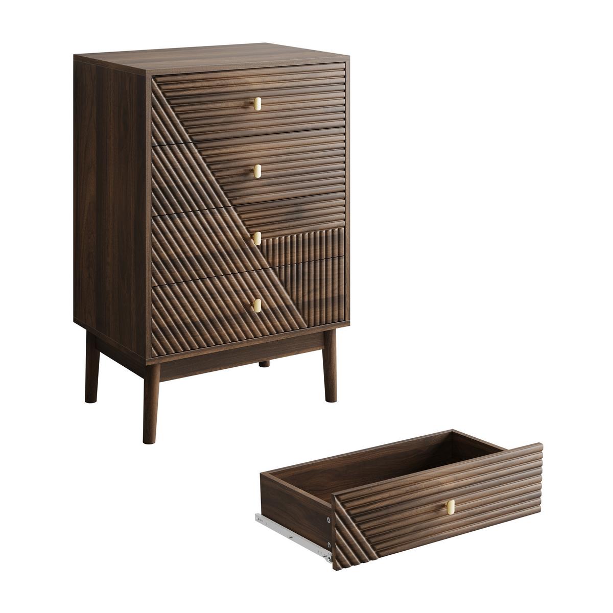 SIDEBOARD 60 cm Walnuss – Schubladenschrank mit 4 Schubladen & Massivholzbeinen Modern - Walnussfarben/Braun, Holzwerkstoff (60/90/40cm) - Urban Meuble