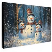 LEINWANDBILD Schneemann - Schnee - Winter - Wald Groß 140x90 cm - Hellblau, Textil (140/90cm) - MuchoWow