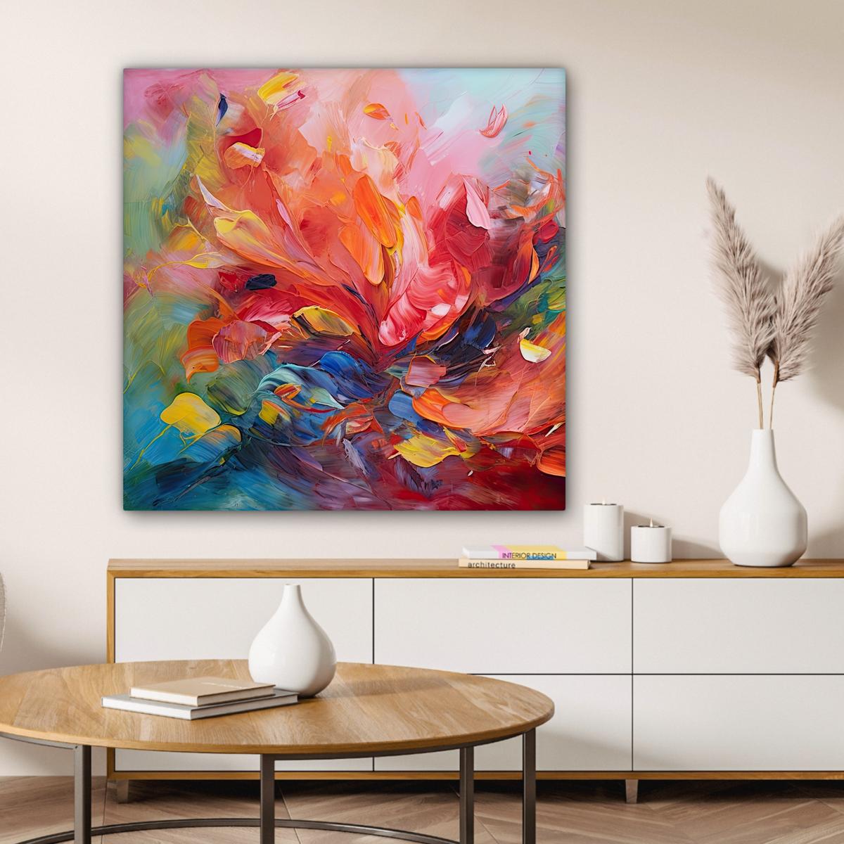 LEINWANDBILD Ölgemälde - Kunst - Abstrakt - Farbenfroh Deko Groß 90x90 cm - Altrosa, Textil (90/90cm) - MuchoWow