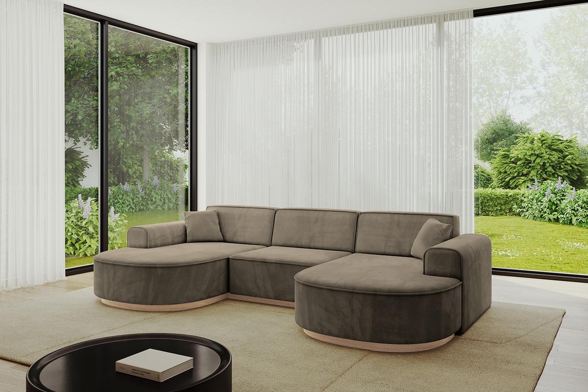 WOHNLANDSCHAFT MARI-U1-v1 - 303x171x83 cm Dunkelbraun Velours - Dunkelbraun, Holzwerkstoff/Textil (303/83/171cm) - ALTDECOR