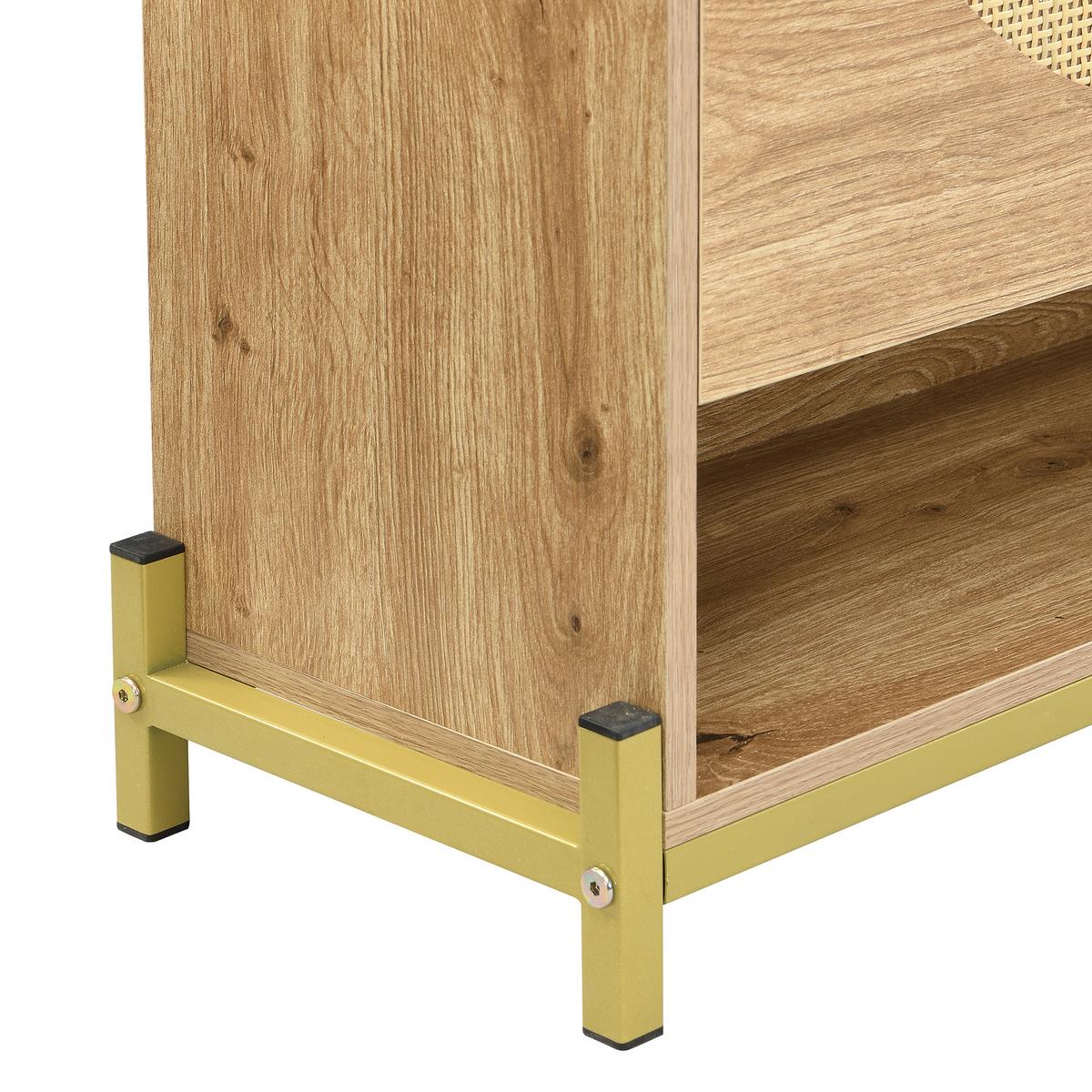 SCHUHKIPPER 109 cm in Holz-Optik & Rattan - Eichefarben, Holzwerkstoff (108/100/24cm) - Urban Meuble