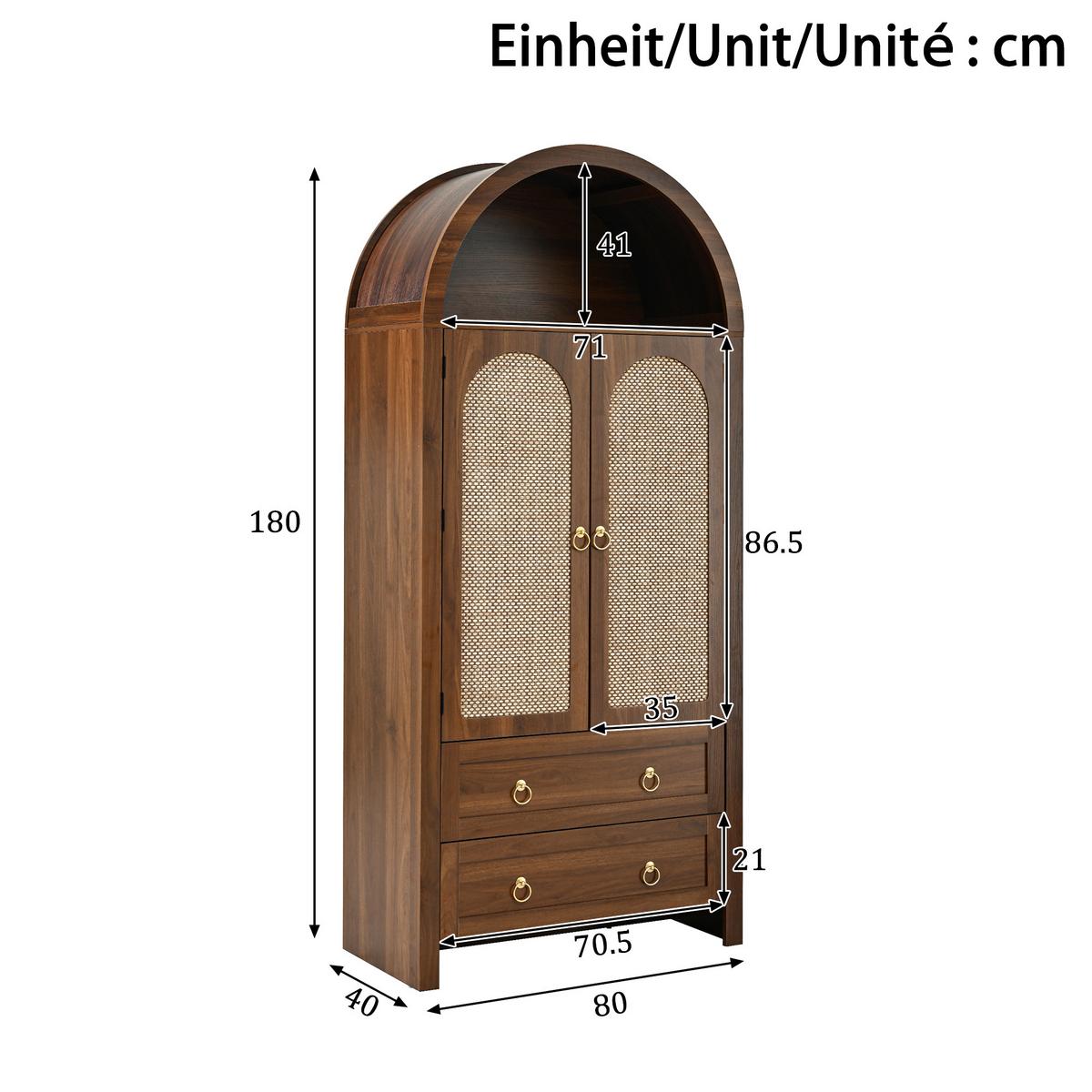 SIDEBOARD rattan bogen walnuss 180cm vintage - Walnussfarben, Holzwerkstoff (80/180/40cm) - Urban Meuble