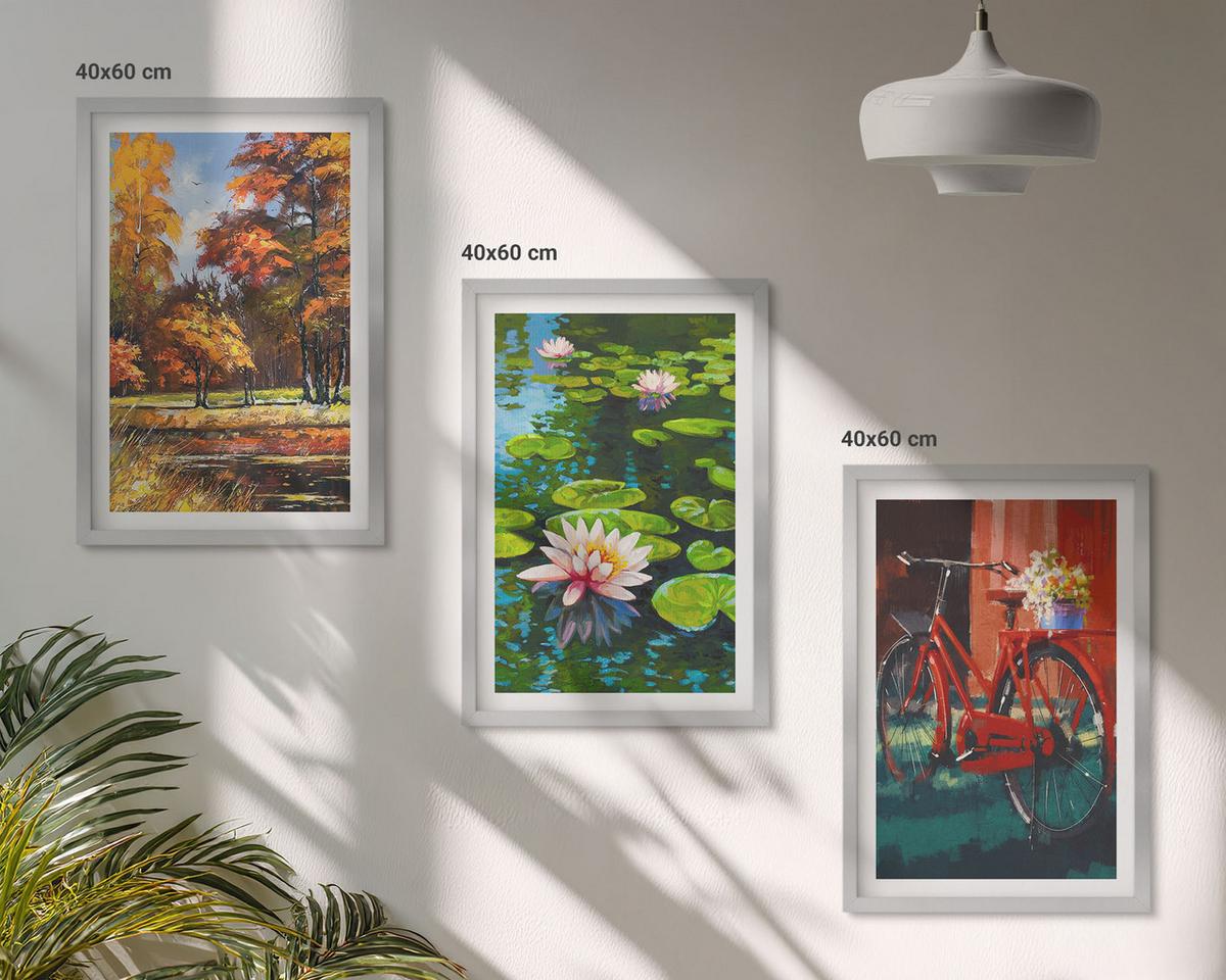 BILDER SET 3er Set - 40x60 cm Silberner Rahmen - Herbstfarbene Lilienterrasse - Silberfarben, Kunststoff (40/60cm) - TULUP