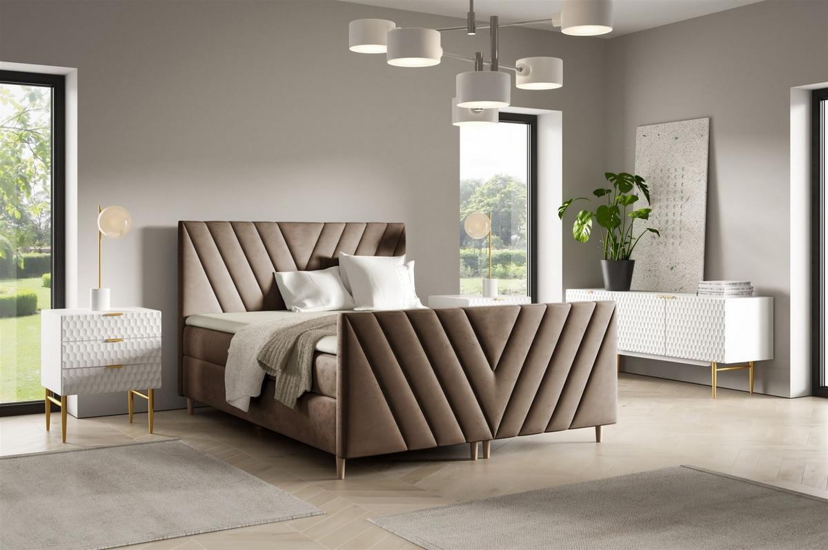 BOXBETT Carlito Premium - Braun, Holzwerkstoff/Textil (120/200cm) - Fun Möbel