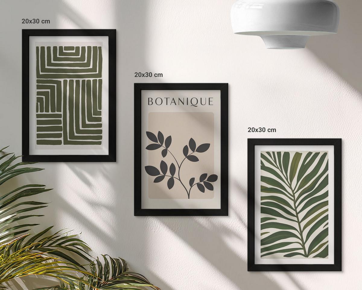 BILDER SET 3er Set - 20x30 cm Schwarzer Rahmen - Botanischer Boho-Minimalismus - Schwarz, Kunststoff (20/30cm) - TULUP
