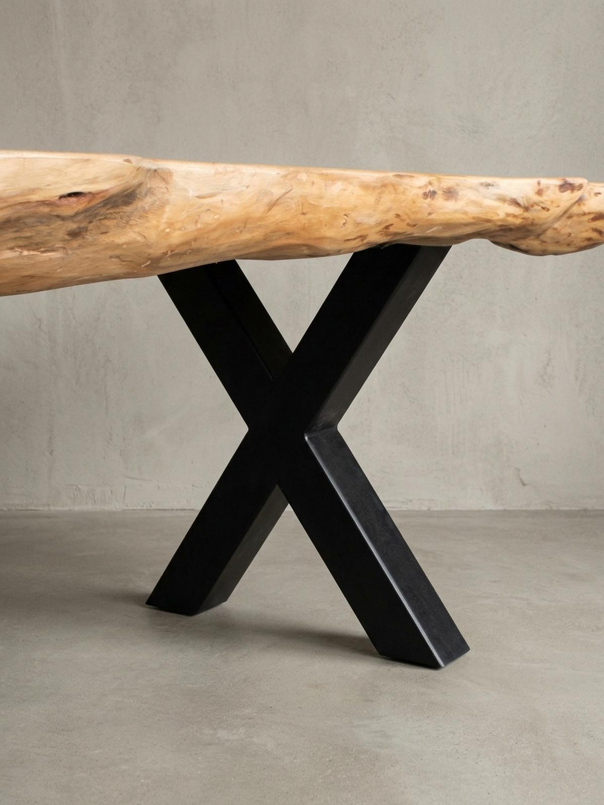 ESSZIMMERTISCH – Akazie Massivholz 200x100x77 cm X-Gestell Natur Schwarz - Beige/Schwarz, Holz/Metall (200/100/77cm) - KADIMA DESIGN