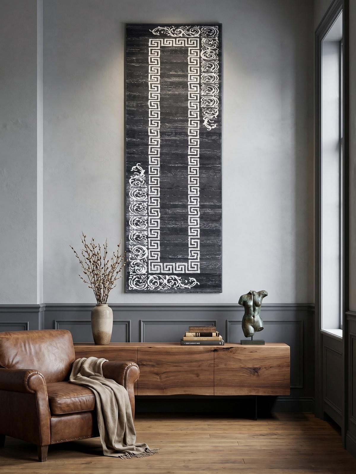 TEPPICH Kurzflor ASPEN in Grau, mit Mäander-Muster, 80 x 300 cm - Grau, Textil (80/300cm) - KADIMA DESIGN