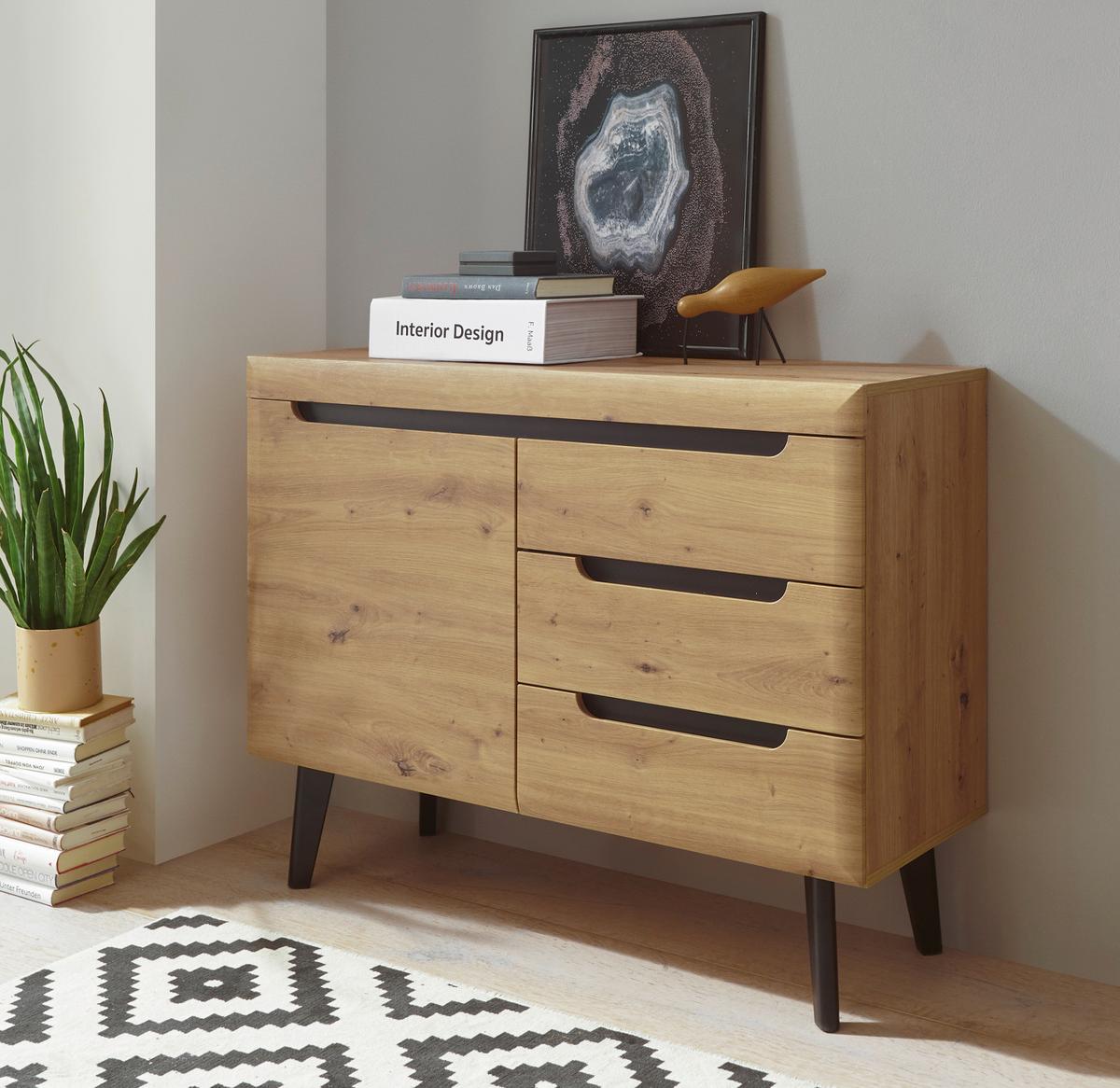 KOMMODE Eiche Artisan, schwarz 107 cm, Sideboard skandinavisch - Eichefarben/Schwarz, Holzwerkstoff (107/83/40cm) - Furn.Design