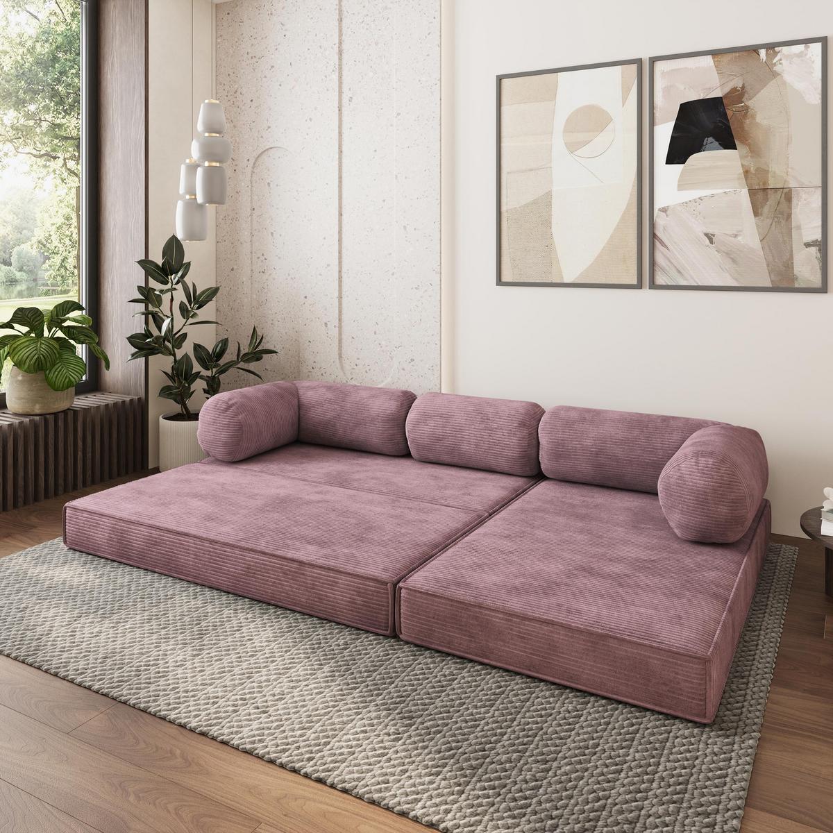 ECKSOFA ETERA modulares Boneless Sofa mit Schlaffunktion Lila Kordstoff - Lila, Textil (270/160cm) - MASSENO