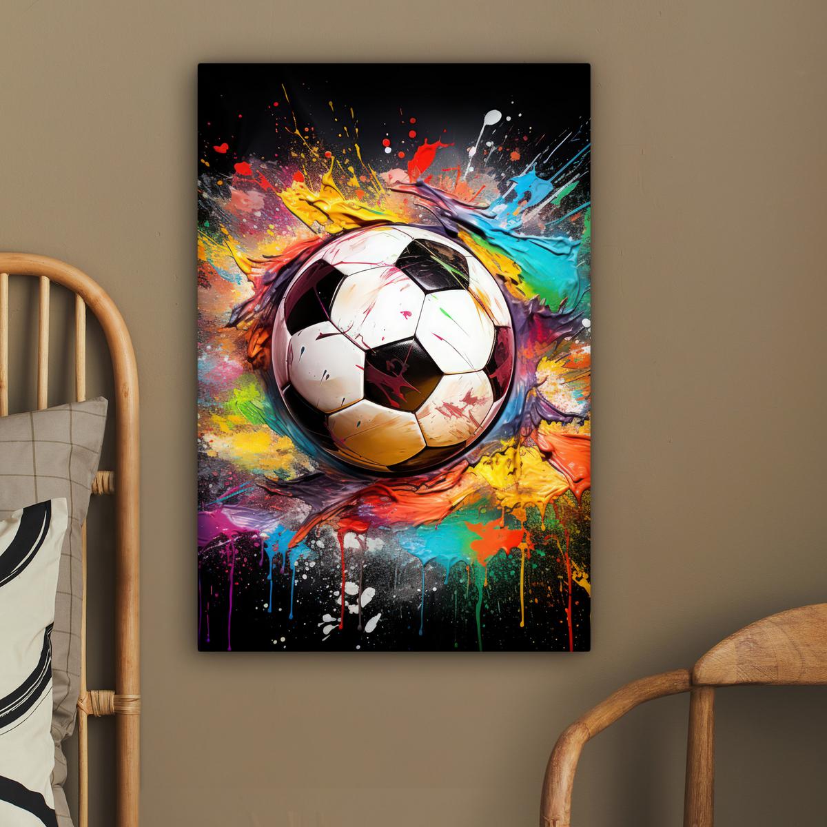 LEINWANDBILD Fußball - Farbe - Farben - Schwarz - Weiß Wanddeko 40x60 cm - Weiß, Textil (40/60cm) - MuchoWow