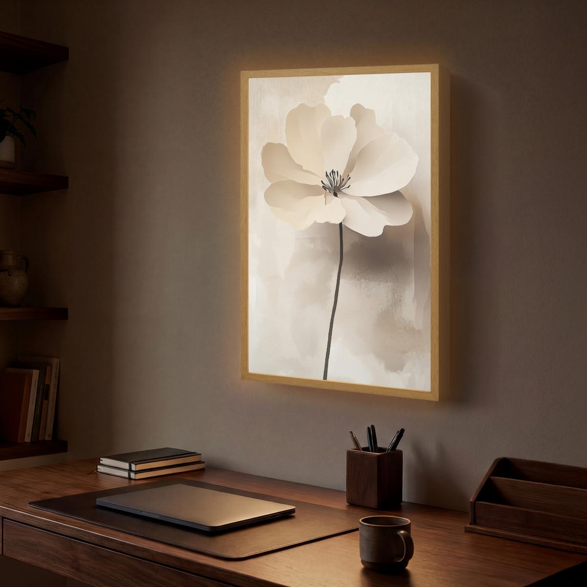 WANDLEUCHTE MIT AKKU Blume - Beige - Farbe - Schatten 40x60 cm - Beige, Holzwerkstoff (40/60/8cm) - OnlyWow