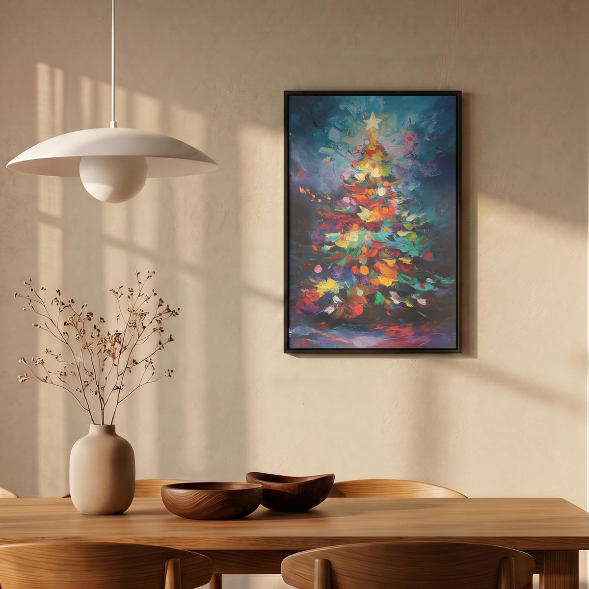 LEINWAND Bilder mit Rahmen - Weihnachtsbaum - Weihnachten - Abstrakt - Farbenfroh - 40x60 - Multicolor, Textil (40/60cm) - MuchoWow