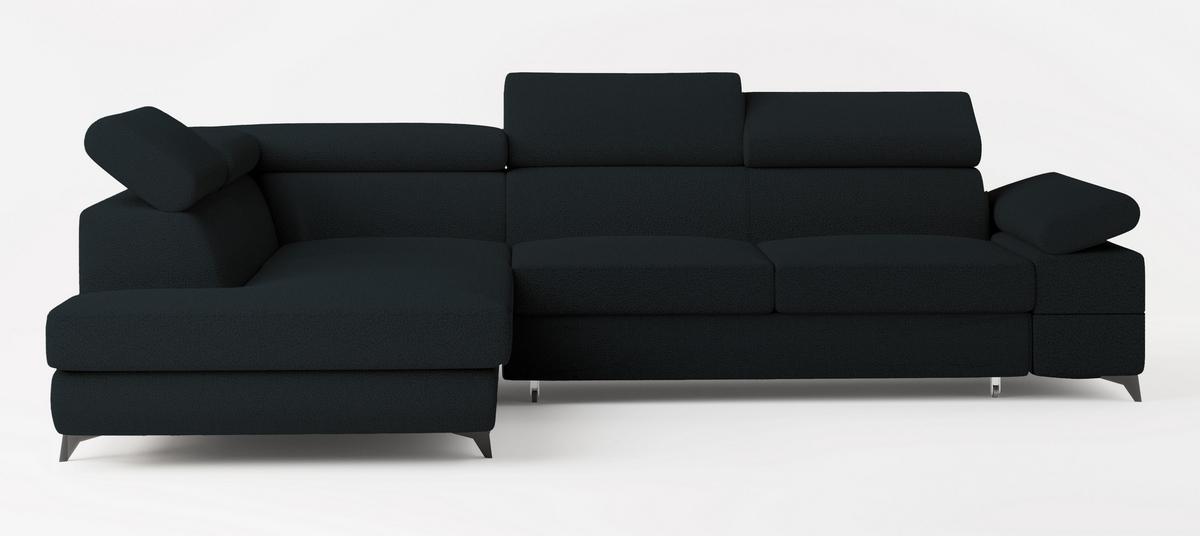 ECKSOFA FAVIEN L-S Schwarz Boucle-Stoff mit Schlaffunktion - Schwarz, Holz (257/190cm) - MASSENO