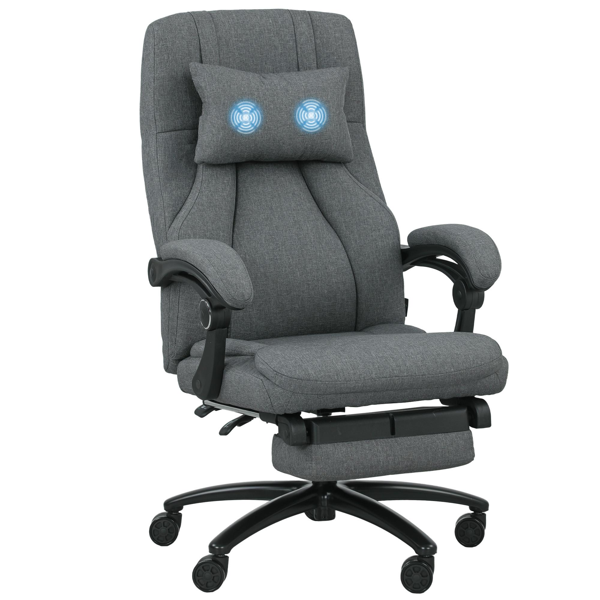 BÜROSTUHL mit Massagefunktion, Schreibtischstuhl mit Liegefunktion, Kopfstütze - Dunkelgrau, Kunststoff (74/117/64cm) - Vinsetto