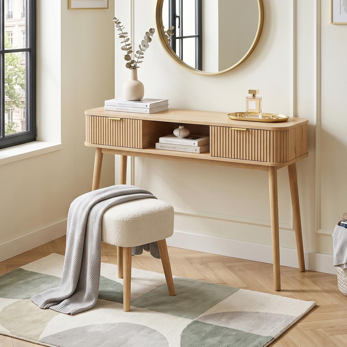 SCHREIBTISCH Mid-Century Eichenoptik mit 2 Schubladen & offenem Fach - Eichefarben, Holzwerkstoff (35/120/77.6cm) - Urban Meuble