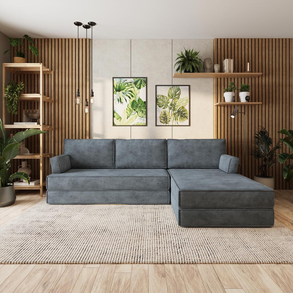 ECKSOFA ANKO modulares Boneless Sofa mit Schlaffunktion Grau Kordstoff - Grau, Textil (270/160cm) - MASSENO