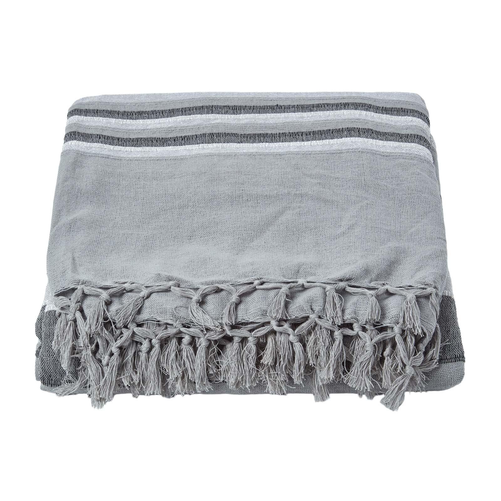 ÜBERWURF Morocco 225/255 cm, 100% Baumwolle gestreift - Grau, Textil (225/255cm) - Homescapes