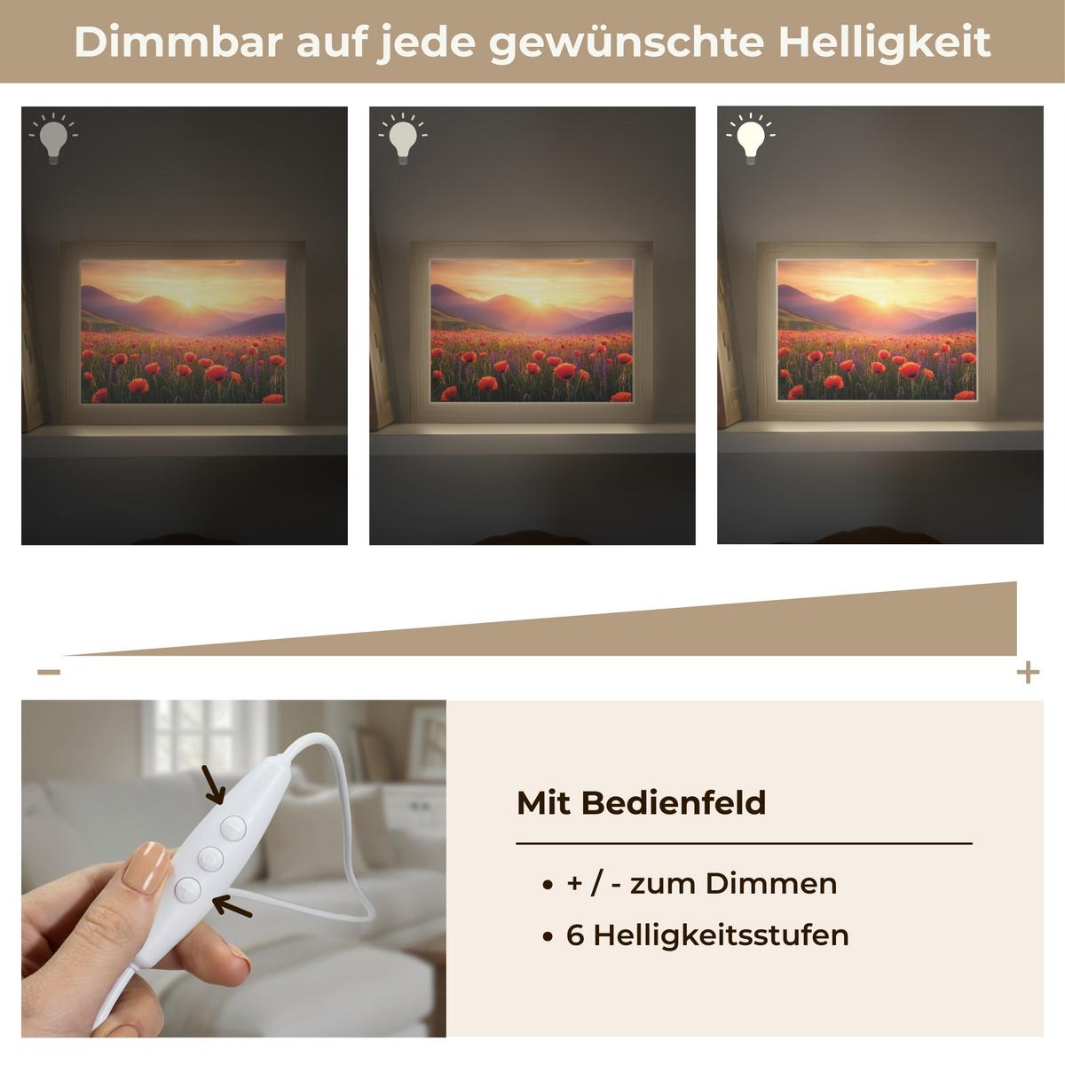 TISCHLEUCHTE Landschaft - Sonnenuntergang - Blumenfeld 20x15 cm - Dunkelblau, Holzwerkstoff (8/20/15cm) - OnlyWow