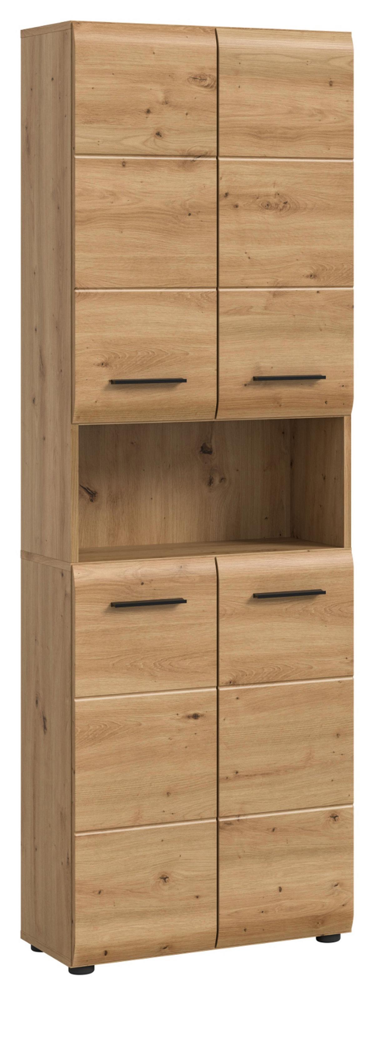 HOCHSCHRANK in Eiche Artisan, Badschrank 4-türig 60 x 185 cm mit viel Stauraum - Schwarz/Eiche Artisan, Holzwerkstoff/Kunststoff (60/185/30cm) - Inn.Furn