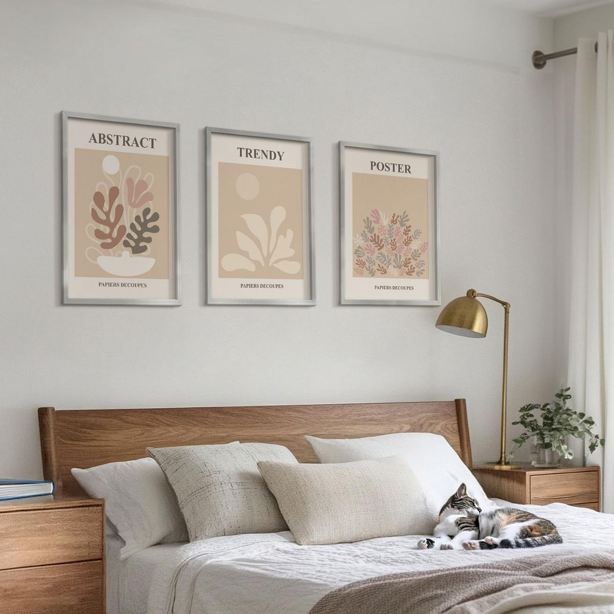 BILDER SET 3er Set - 40x60 cm Silberner Rahmen - Pflanzenmotive beige braun - Silberfarben, Kunststoff (40/60cm) - TULUP