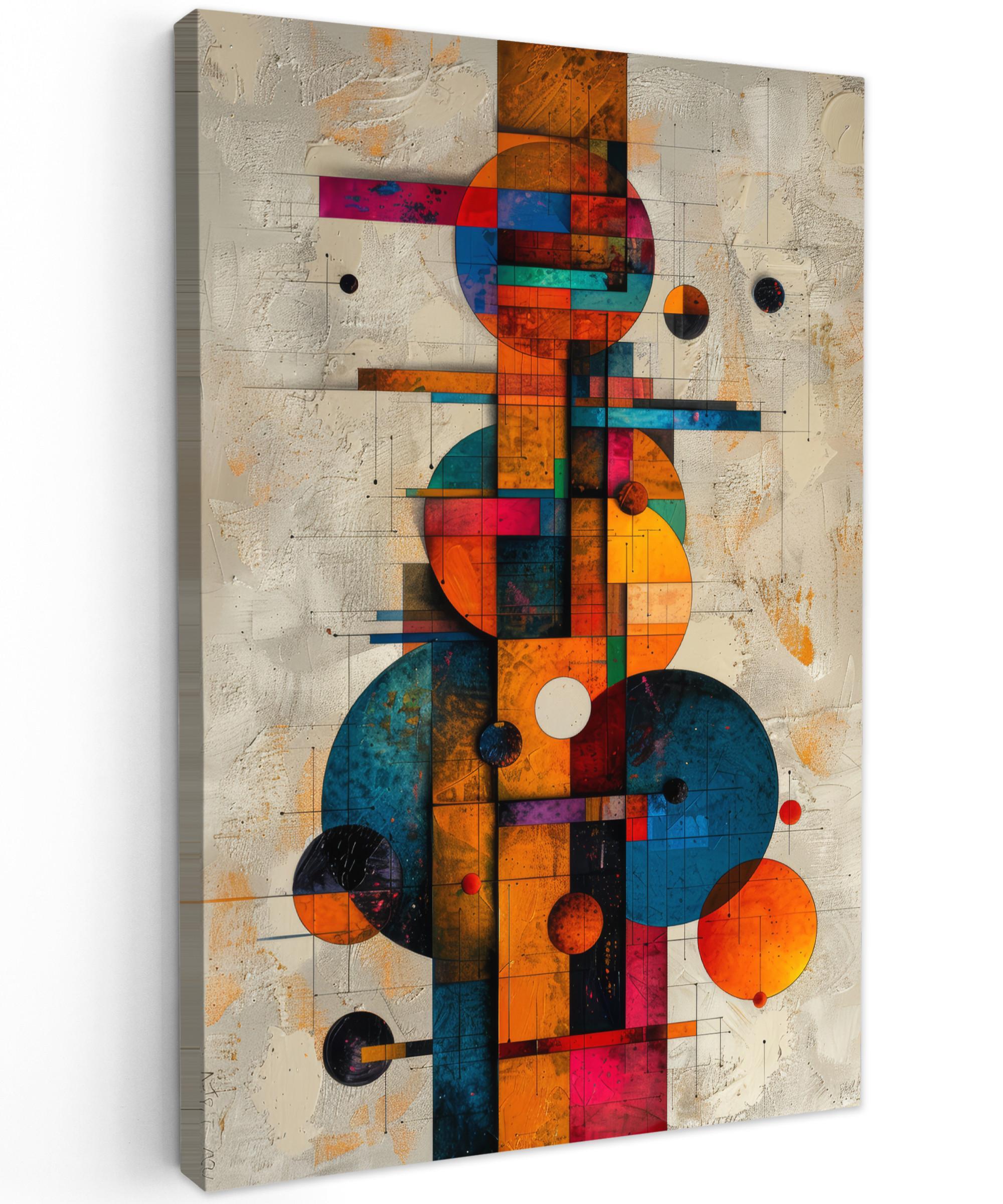 LEINWANDBILD Vintage - Moderne Kunst - Orange - Geometrische Formen Deko XXL 80x120 cm - Multicolor, Textil (80/120cm) - MuchoWow