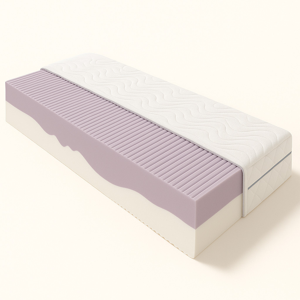 Komfortschaummatratze auf beigen Hintergrund